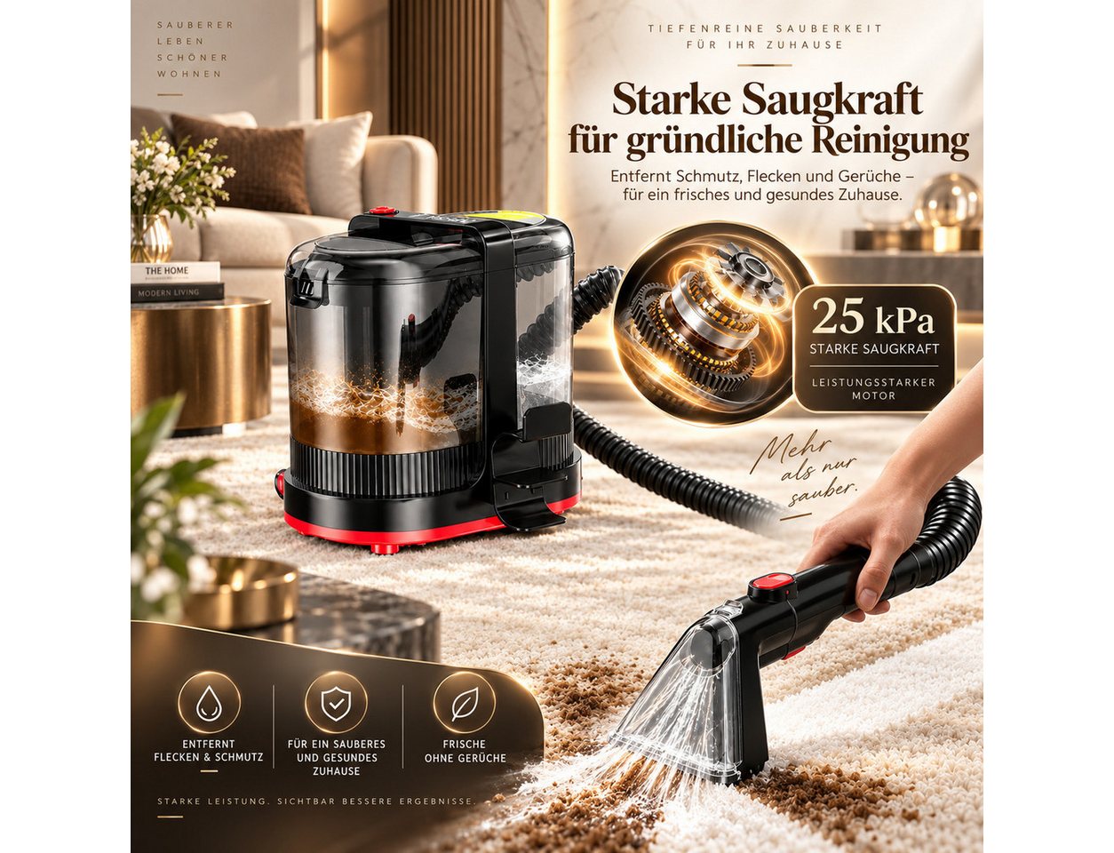 VacniQ Teppichreinigungsgerät Waschsauger Teppichreiniger 25 kPa, Nass-Trockensauger, 600 W Bild 5