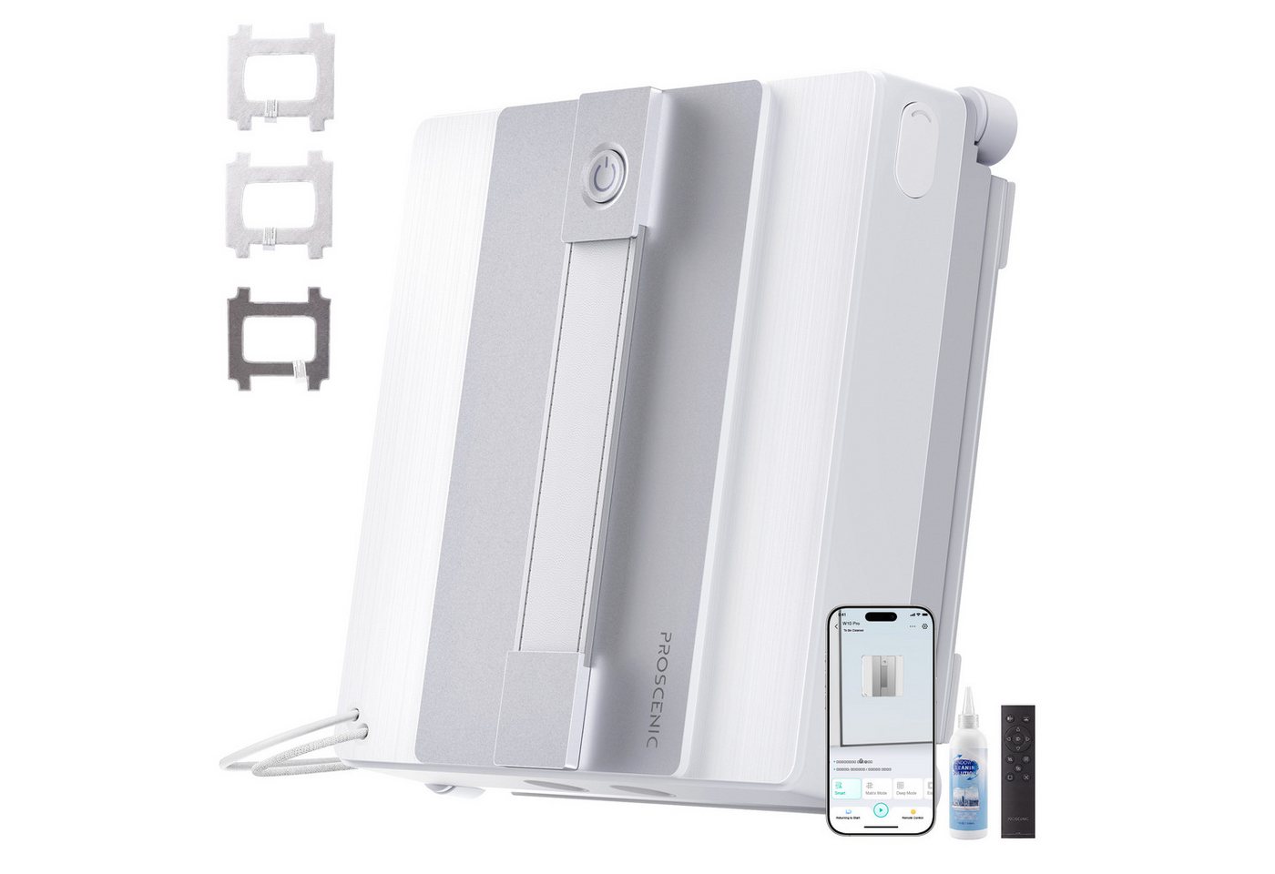 Proscenic Fensterputzroboter W10 Pro Fensterputzroboter, 9000 Pa, 110 ml Wassertank, (Set, 4-fach Sprühfunktion, 5 Reinigungsmodi, automatische Reinigung) App- und Fernbedienungssteuerung Bild 3