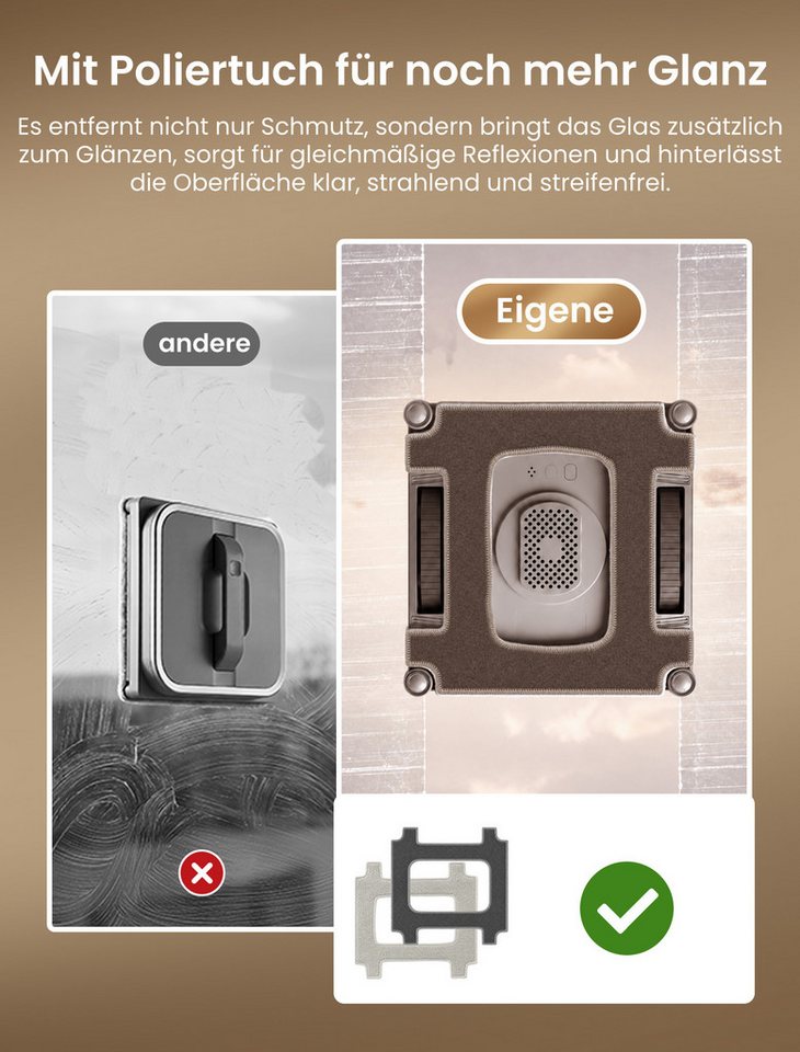 Proscenic Fensterputzroboter W10 Pro Fensterputzroboter, 9000 Pa, 110 ml Wassertank, (Set, 4-fach Sprühfunktion, 5 Reinigungsmodi, automatische Reinigung) App- und Fernbedienungssteuerung Bild 5