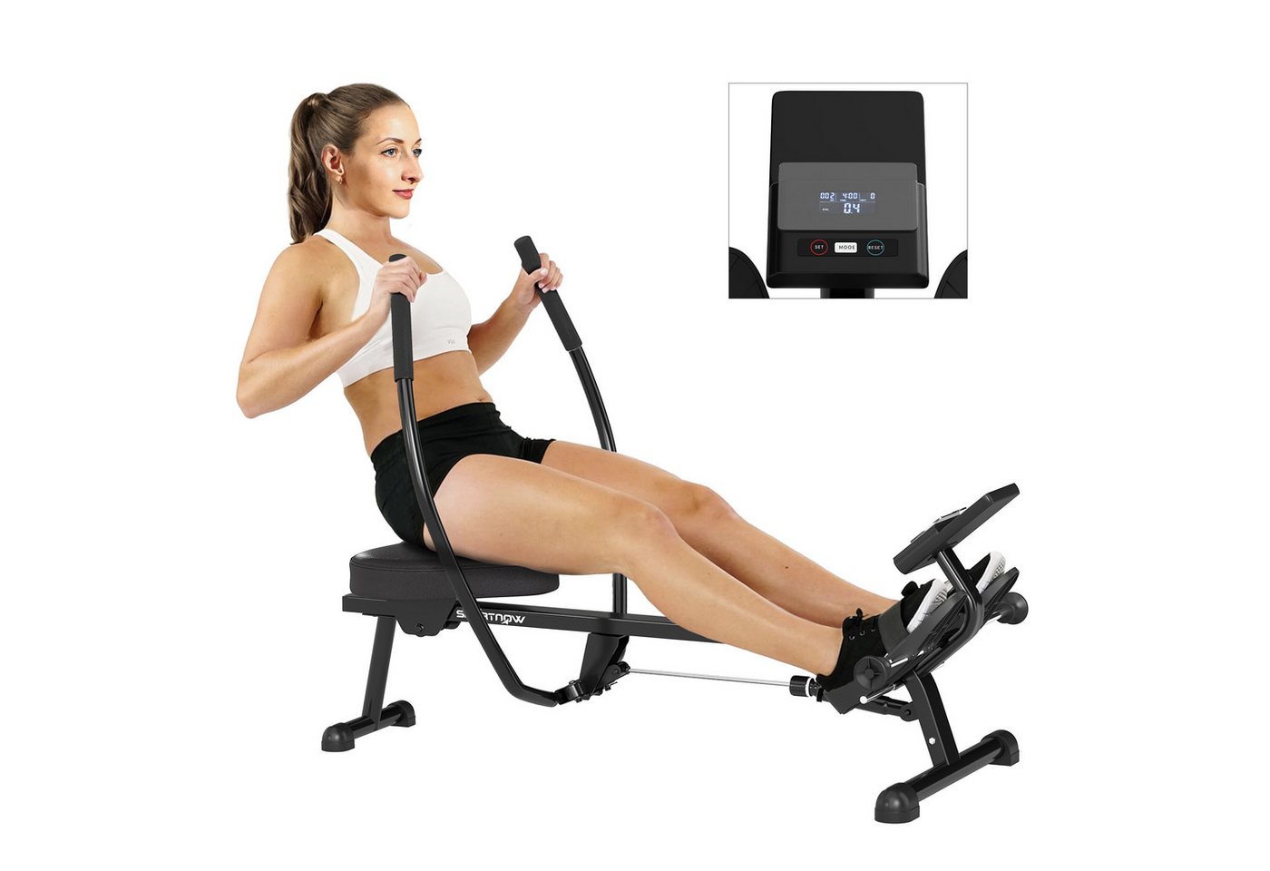 SPORTNOW Rudergerät Cardiotraining zu Hause (Set, 1-tlg., Ruderzugmaschine), 12 Widerstandsstufen, LCD, Doppelpaddel