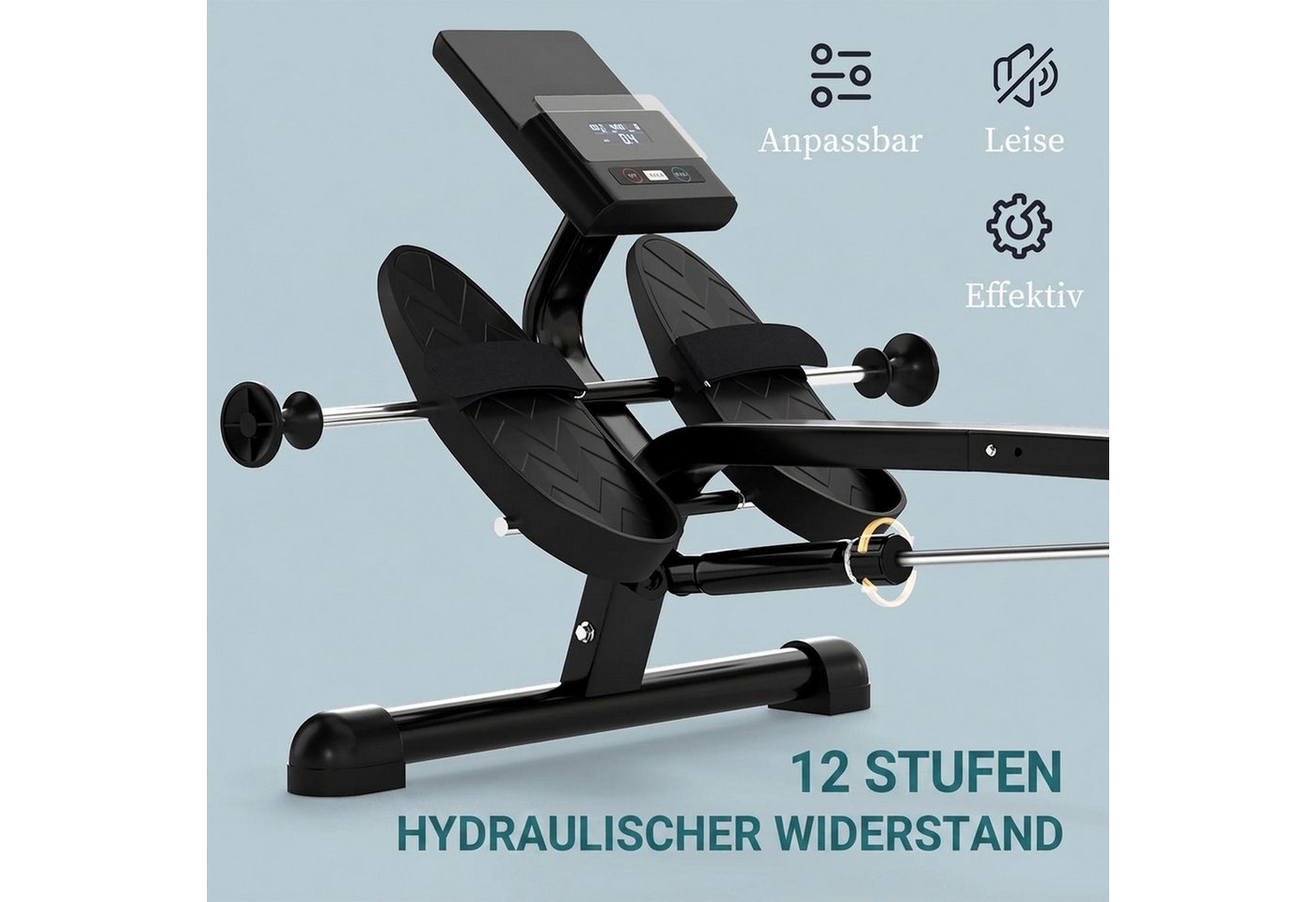 SPORTNOW Rudergerät Cardiotraining zu Hause (Set, 1-tlg., Ruderzugmaschine), 12 Widerstandsstufen, LCD, Doppelpaddel Bild 3