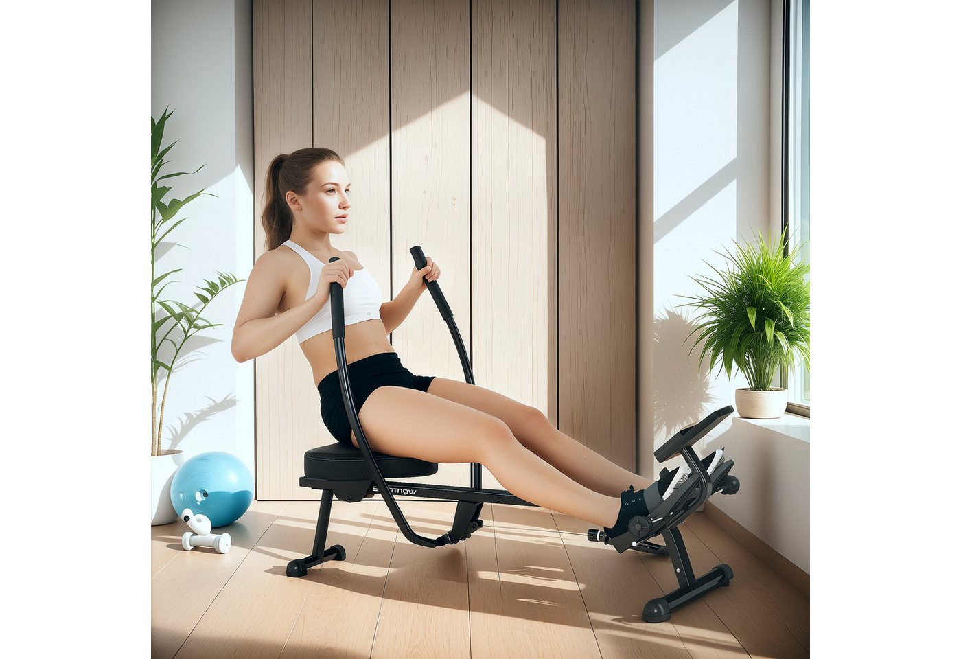 SPORTNOW Rudergerät Cardiotraining zu Hause (Set, 1-tlg., Ruderzugmaschine), 12 Widerstandsstufen, LCD, Doppelpaddel Bild 4