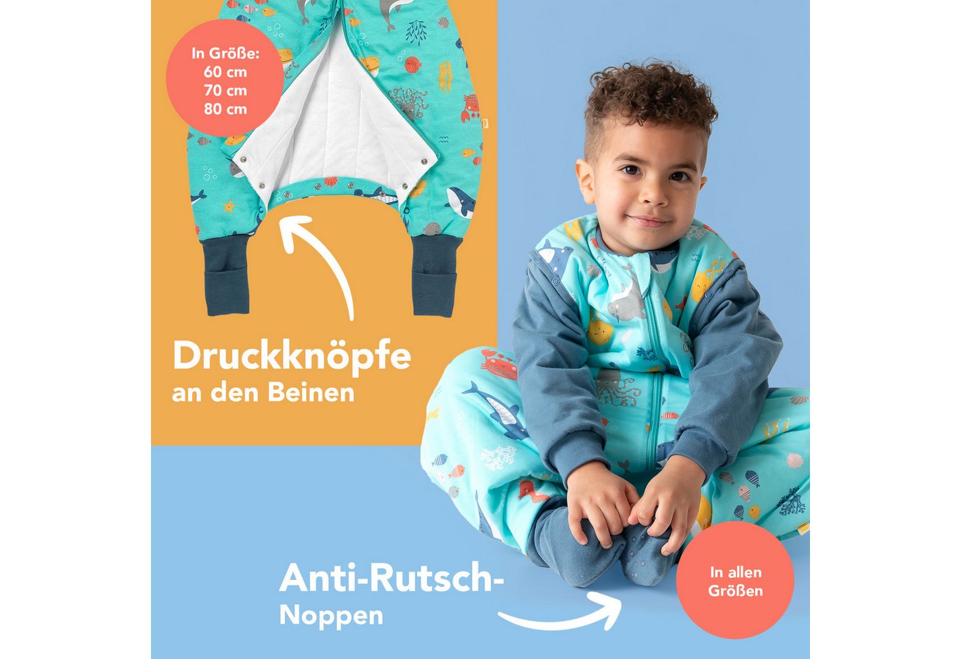 Schlummersack Kinderschlafsack Schlafsack mit Füßen und umklappbaren Bündchen, 3.5 Tog Bild 2