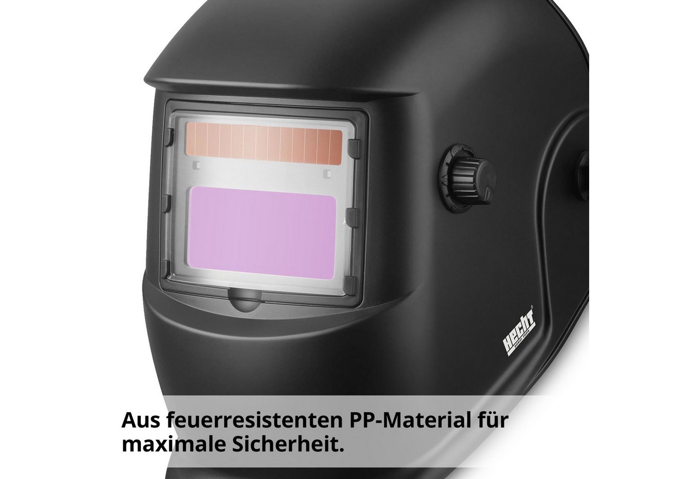 Hecht Schweißhelm 900255 Automatik DIN 9-13 mit Schleifmodus, selbstverdunkelnd (1-tlg), UV-/IR-Schutz DIN 16, großes Sichtfeld 92x42 mm, Solarbetrieb Bild 2