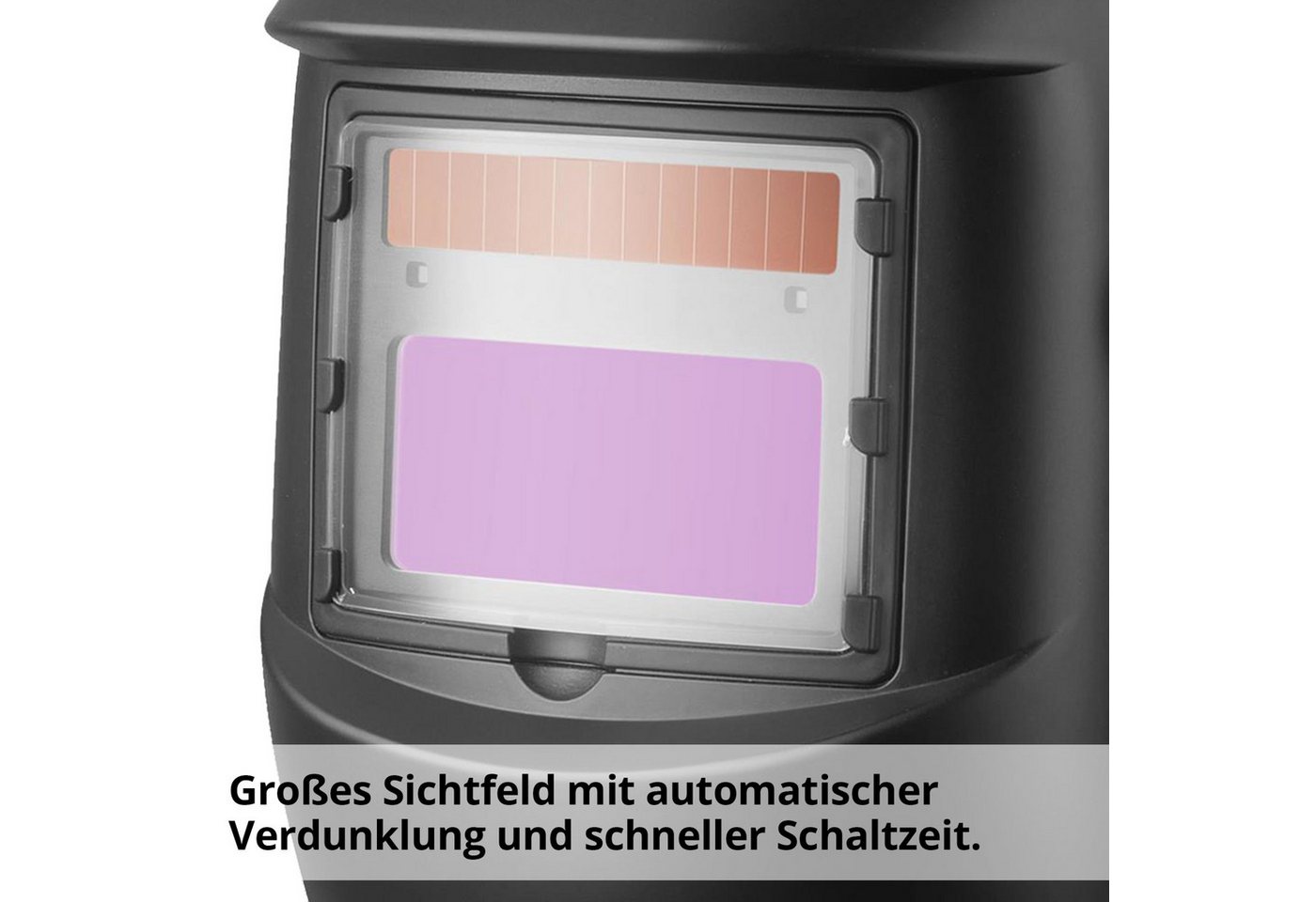 Hecht Schweißhelm 900255 Automatik DIN 9-13 mit Schleifmodus, selbstverdunkelnd (1-tlg), UV-/IR-Schutz DIN 16, großes Sichtfeld 92x42 mm, Solarbetrieb Bild 5