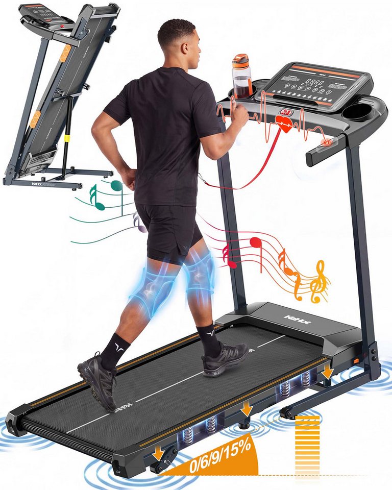 kehot Laufband Laufband mit 3-fach Steigung und 3 PS Motor bis 180 kg (6°/9°/15° manuell verstellbare Steigung für mehr Trainingsintensität, 1–12 km/h für Walking, Jogging und Lauftraining zuhause), Klappbar mit Gasdruckfeder, 12 Programmen und App-Anbindung Bild 3
