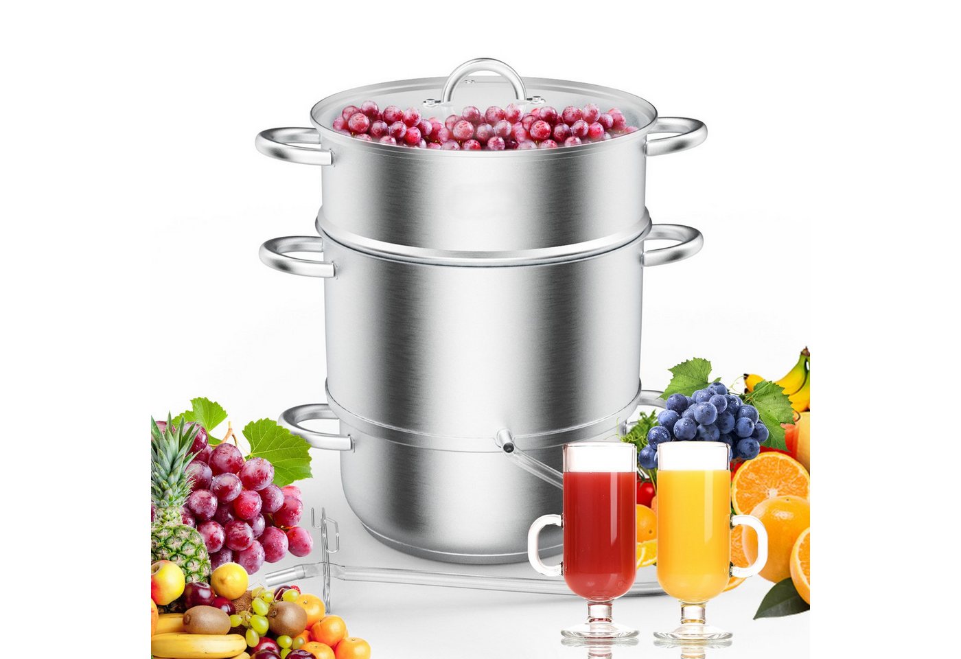 VINGLI Entsafter Dampfentsafter aus Edelstahl 9L/15 L, Saftpresse Ø 26cm/23cm, für alle Herdarten, für Obst und Gemüse Bild 3
