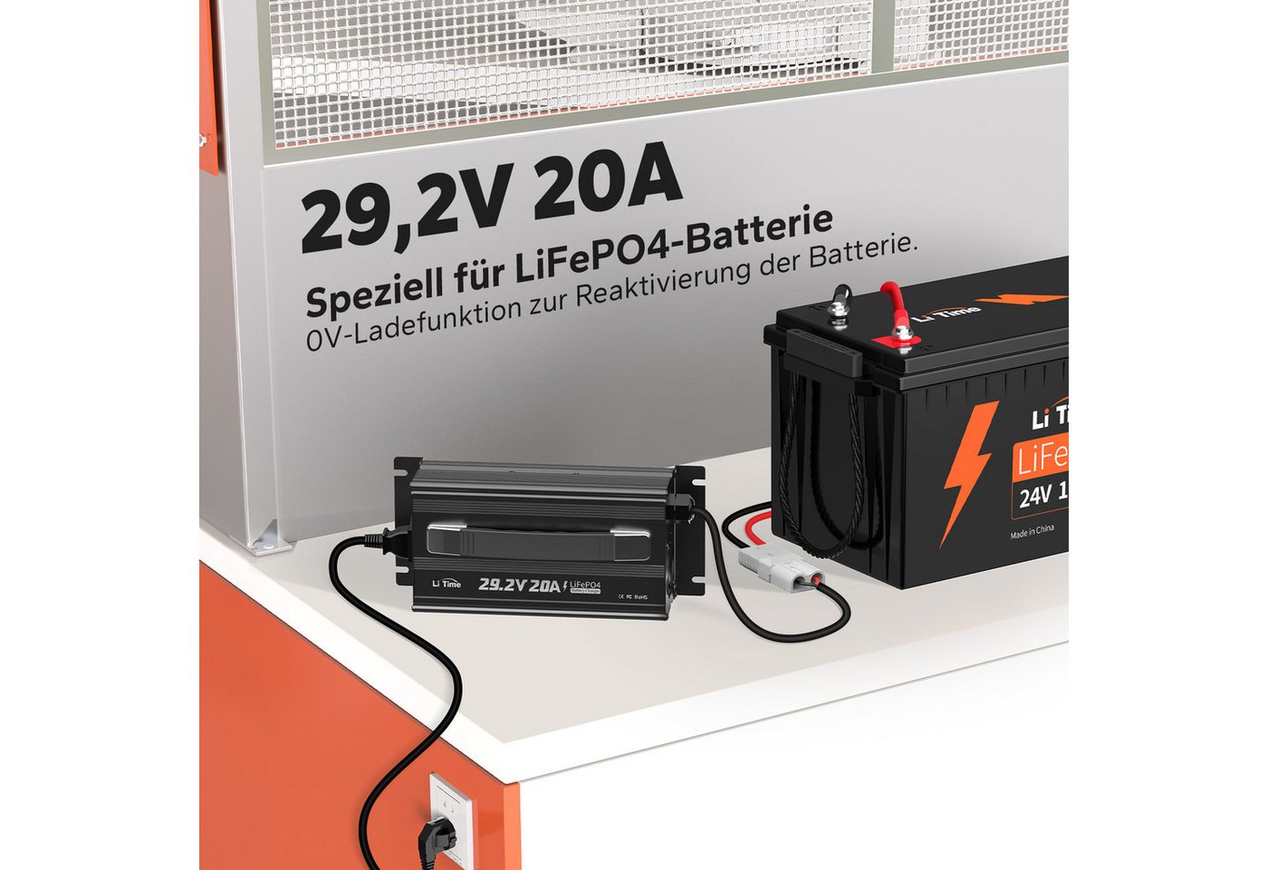 LiTime 29.2V 20A Lithium Batterieladegerät Akku-Set (1 St), Geeignet für 24V LiFePO4 Lithium Batterie Bild 2