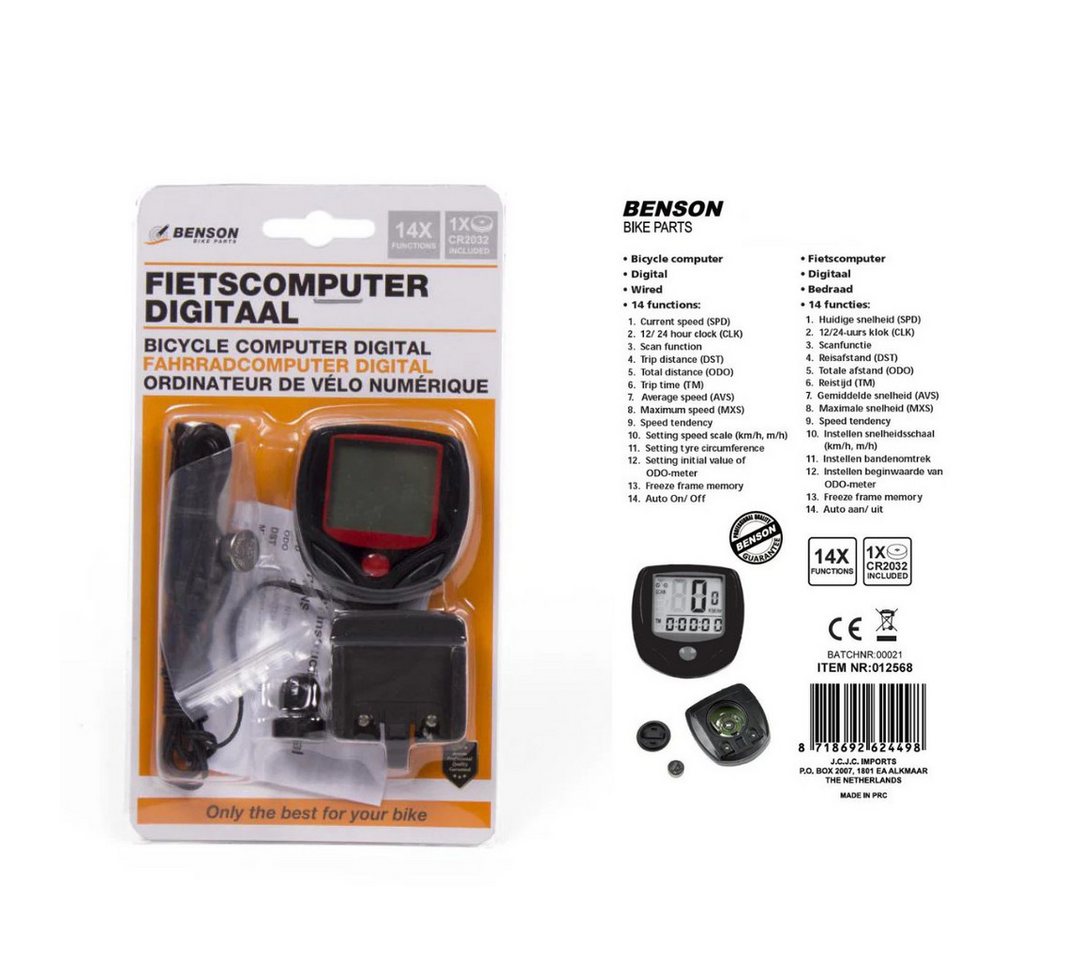 BENSON Fahrradcomputer Fahrradcomputer LCD Kabelgebunden 14 Funktionen Fahrradtacho (1-St., Set), 14 Funktionen, Kabelgebundene Datenübertragung
