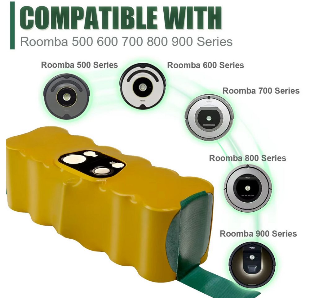 Athlix Ersatz-Akku für iRobot Roomba 500 600 700 800 900 Serie Akkupacks 5000 mAh (14,4 V), Breite Modellkompatibilität, Ni-MH-Technologie Bild 4