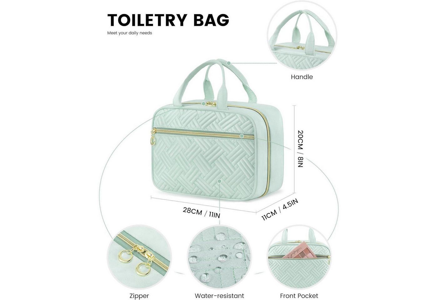 LuxusKollektion Kosmetiktasche Kulturtasche Damen wasserdicht Faltbare Waschtasche 360°Drehbare Haken