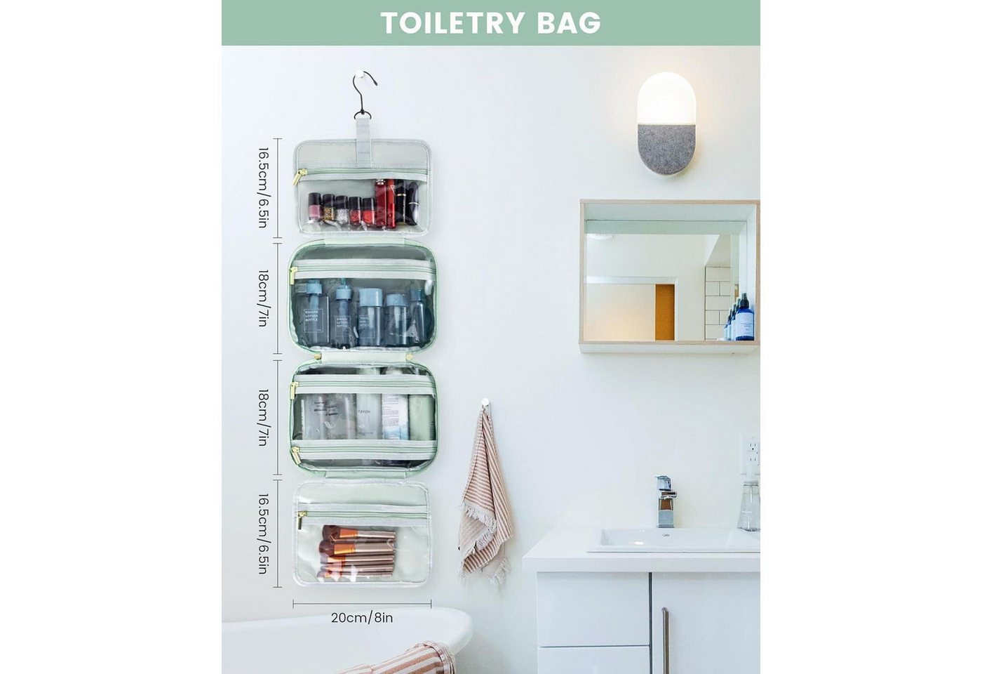LuxusKollektion Kosmetiktasche Kulturtasche Damen wasserdicht Faltbare Waschtasche 360°Drehbare Haken Bild 2