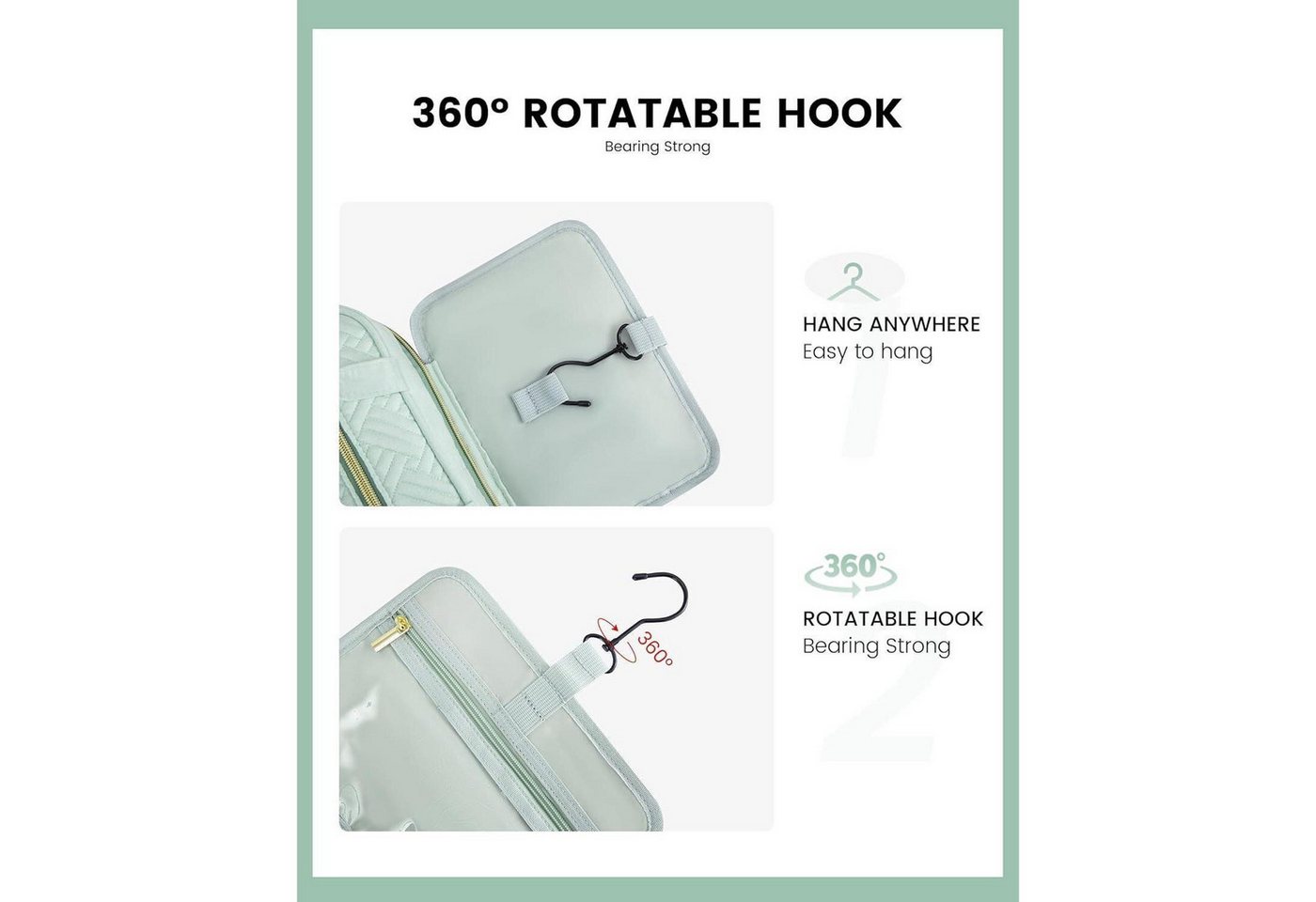 LuxusKollektion Kosmetiktasche Kulturtasche Damen wasserdicht Faltbare Waschtasche 360°Drehbare Haken Bild 3