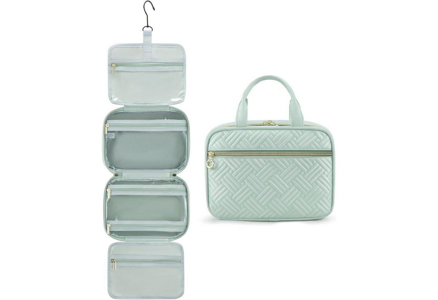 LuxusKollektion Kosmetiktasche Kulturtasche Damen wasserdicht Faltbare Waschtasche 360°Drehbare Haken Bild 5