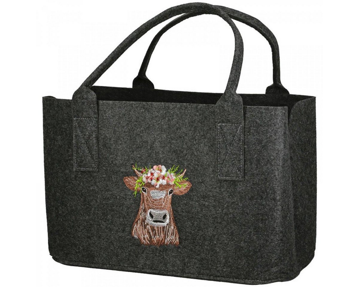 GILDE Einkaufskorb Tasche Adelheid mit Kuhmotiv Filz