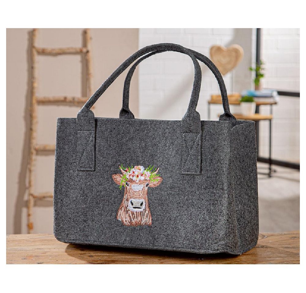 GILDE Einkaufskorb Tasche Adelheid mit Kuhmotiv Filz Bild 2