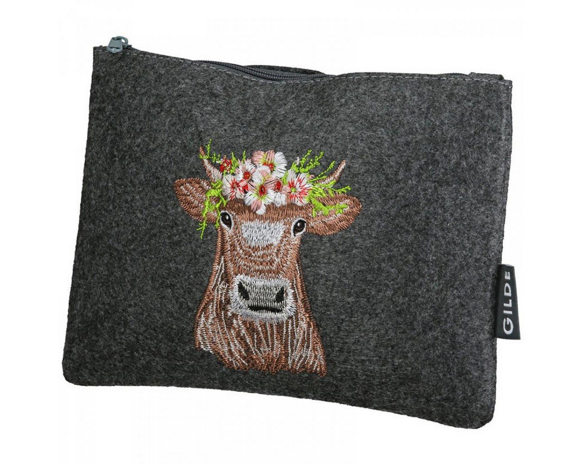 GILDE Kosmetiktasche Kosmetiktasche Adelheid mit Kuhmotiv Filz