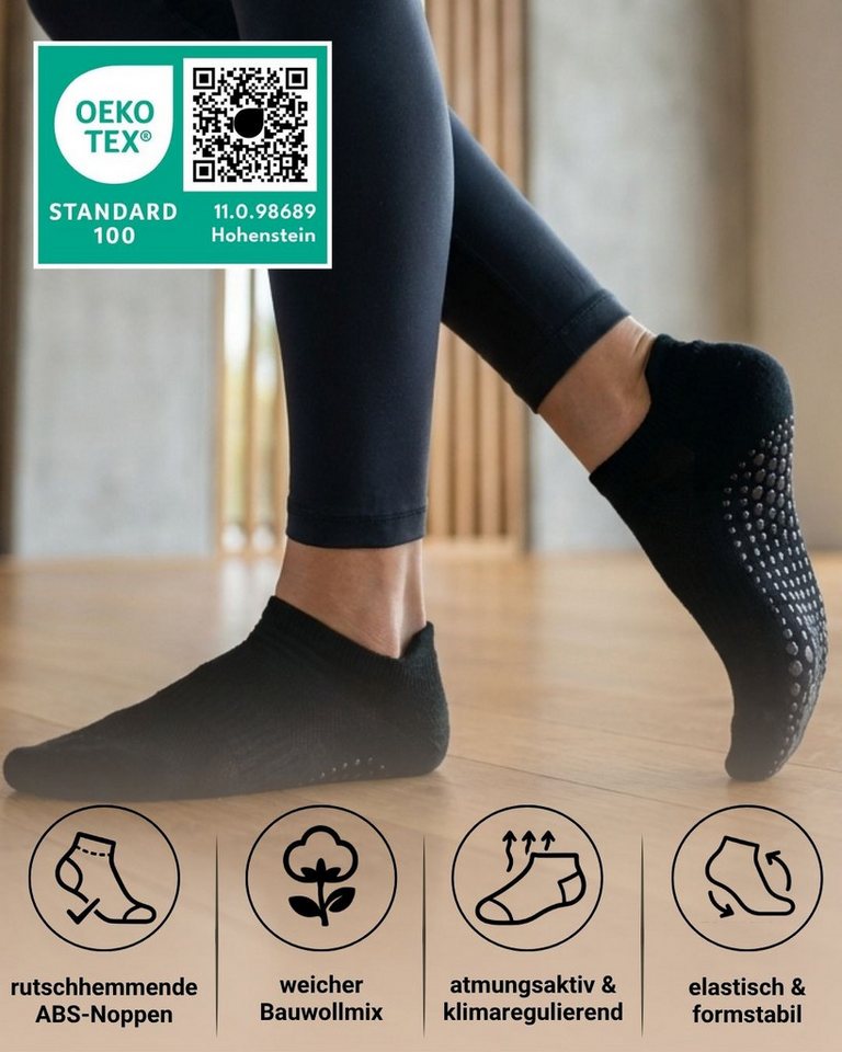 sockenkauf24 Sportsocken Pilates/Yoga Sneaker Socken Kurz mit ABS Sohle und Fersenlasche (3-Paar) mit rutschhemmenden ABS-Noppen Bild 3
