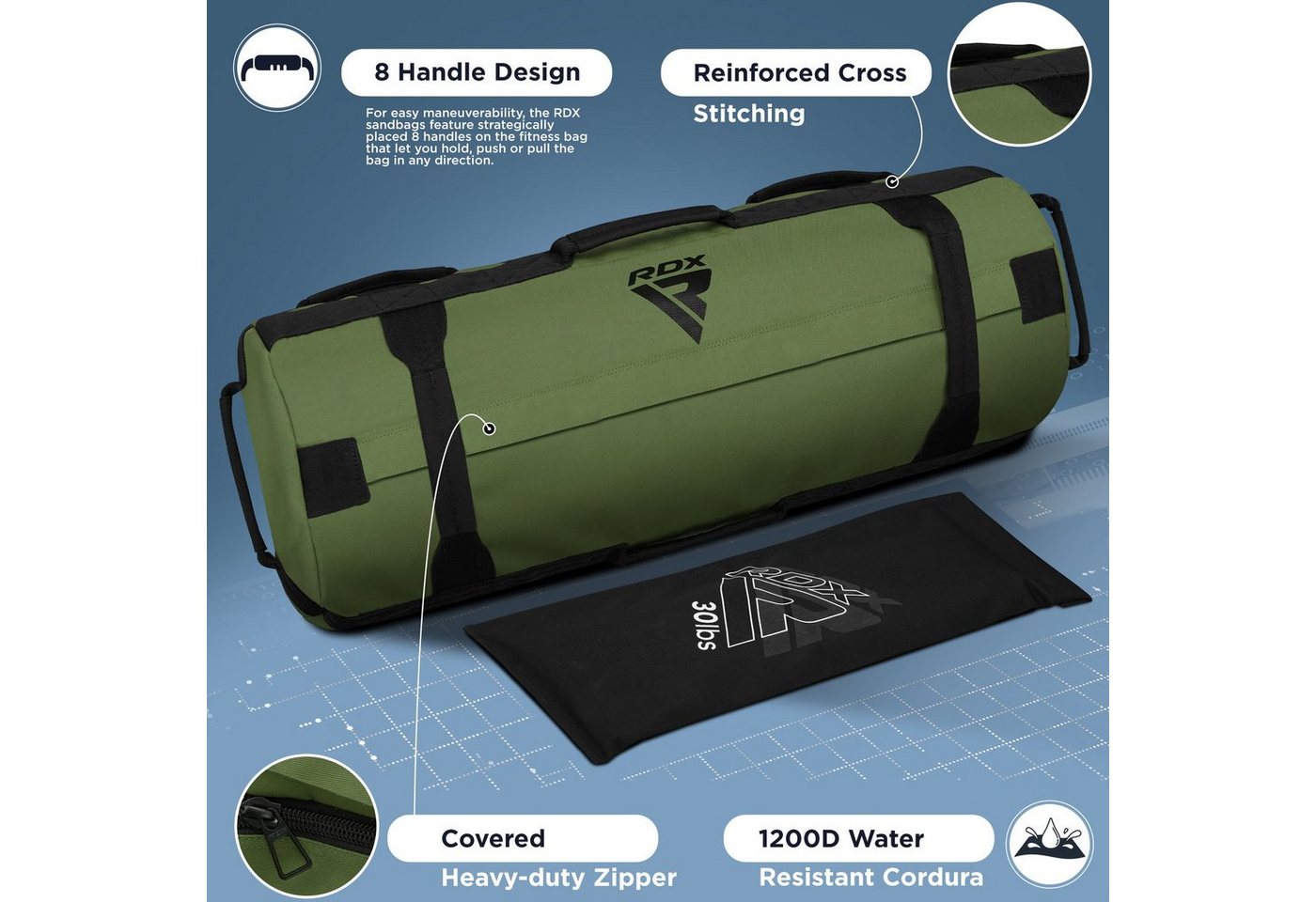 RDX Sports Gymbag RDX Sandbag Power Bag für Krafttraining mit Griffen und Reißverschluss Bild 4