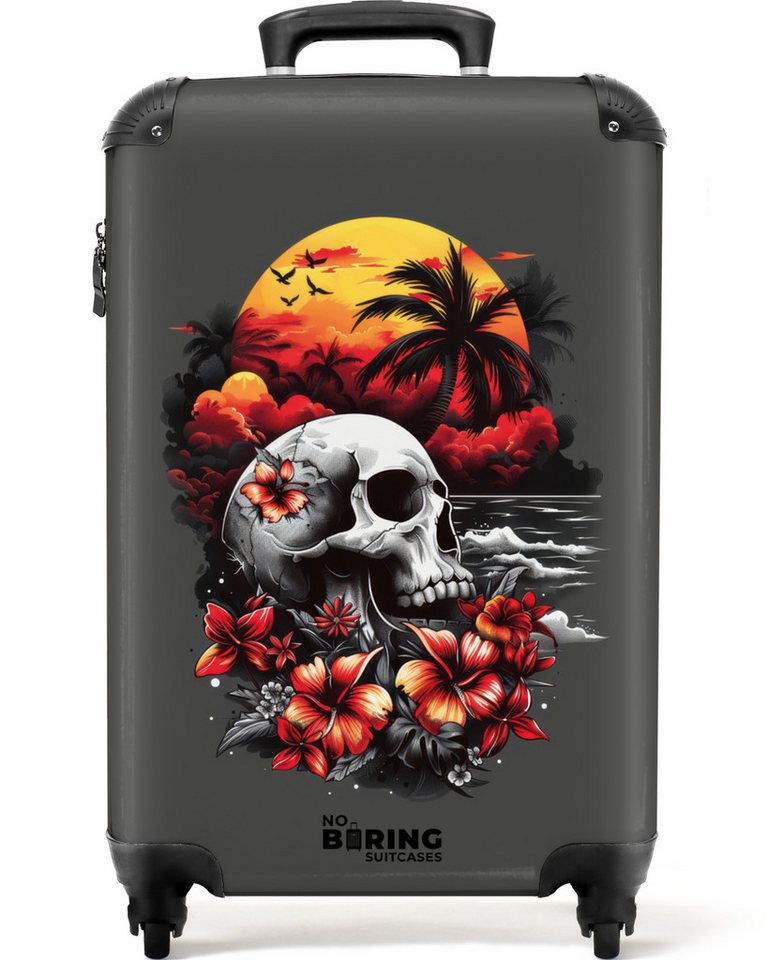 NoBoringSuitcases.com© Hartschalen-Trolley Grau mit Totenkopf am Strand 55x35x20cm, Reisekoffer mit 4 Rollen, Carry on luggage, Männer Bild 3