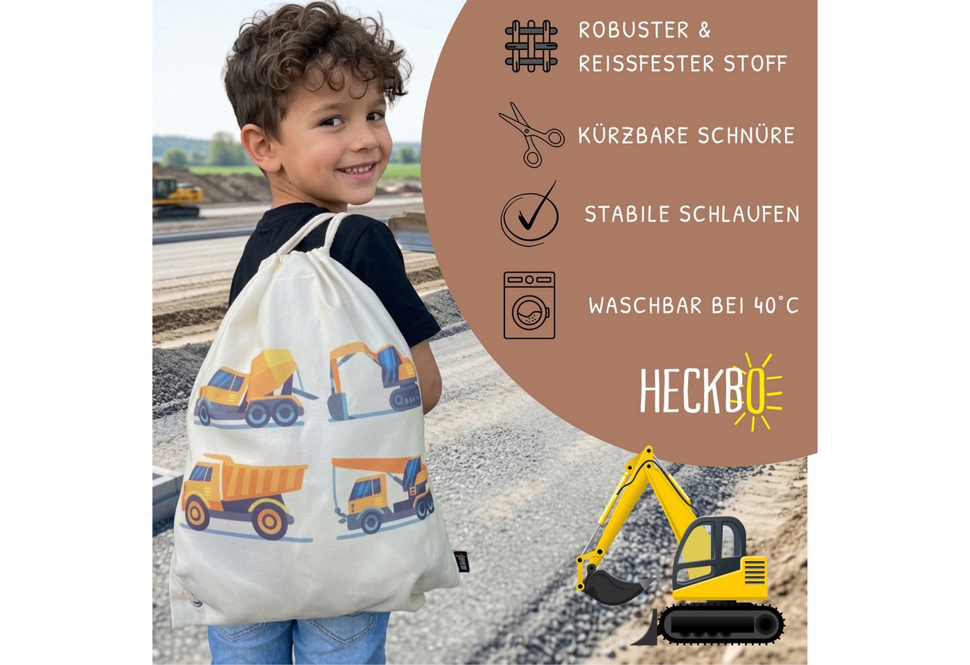 HECKBO Turnbeutel Kinder Turnbeutel 80% Baumwolle verschiedene Motive