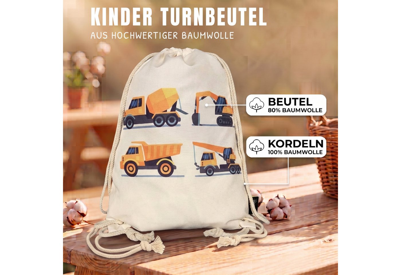 HECKBO Turnbeutel Kinder Turnbeutel 80% Baumwolle verschiedene Motive Bild 2