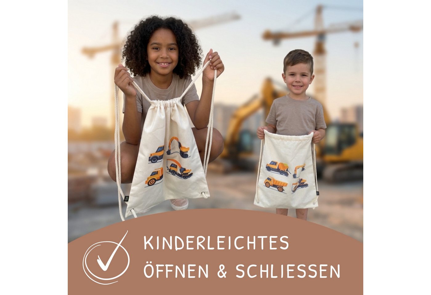 HECKBO Turnbeutel Kinder Turnbeutel 80% Baumwolle verschiedene Motive Bild 3