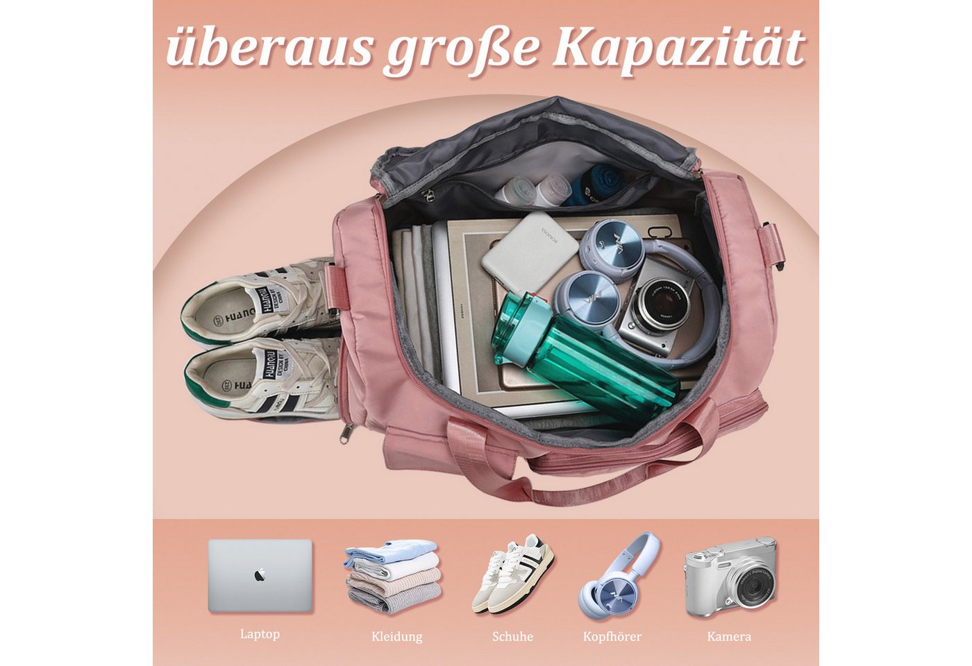 inschimmer Reisetasche Reisetasche Weekender Sporttasche mit Schuhfach Wasserdicht für Damen Bild 2