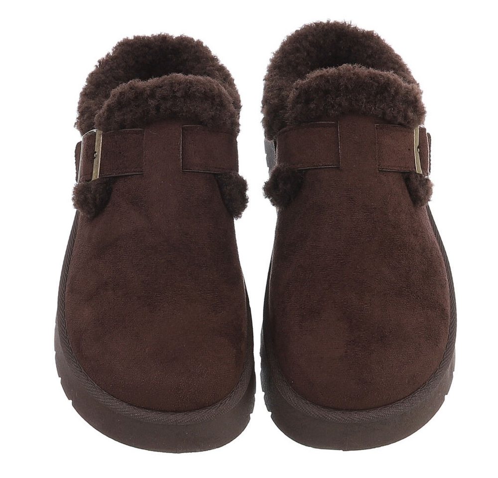 Ital-Design Damen Clog mit Fellfutter und Plateau-Sohle Snowboots (92392358) Flach Plateaustiefeletten in Braun Bild 3
