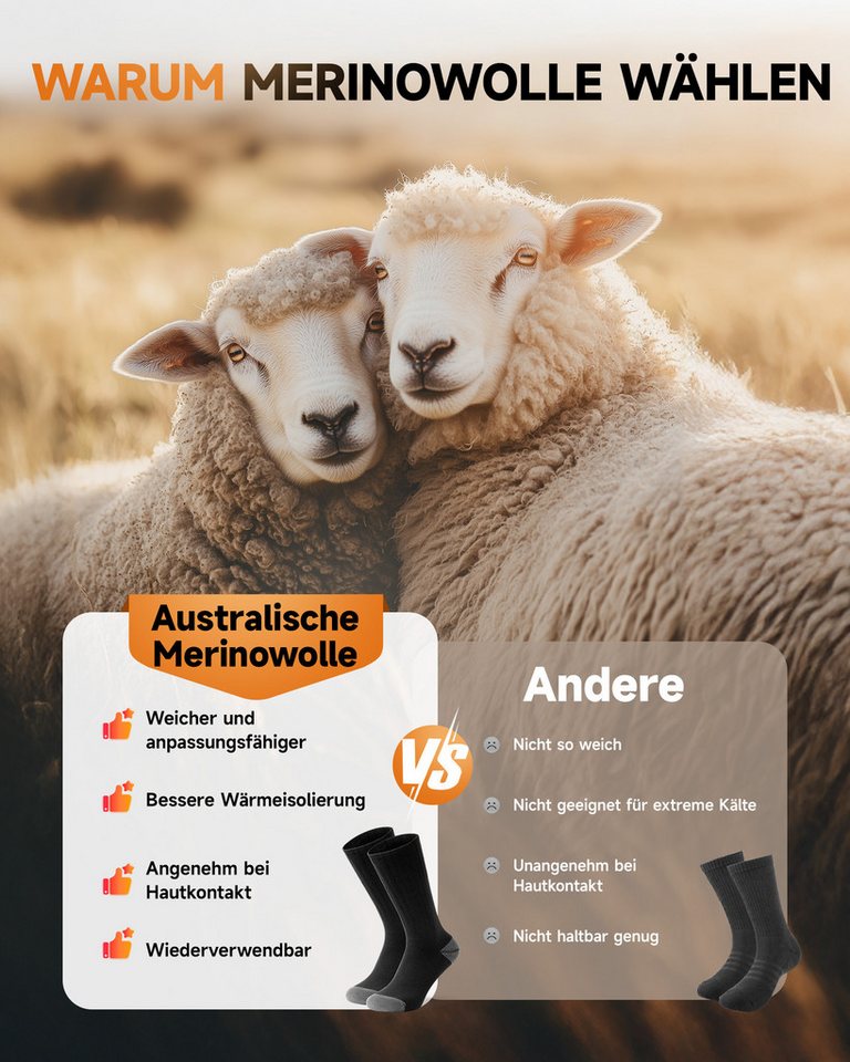 TANSTC Thermosocken Wandersocken Damen Herren Wärme Merino Wolle Socken Wollsocken (Packung, 3 Paar Socken) Atmungsaktiv, hautfreundlich, Strapazierfähig & langlebig Bild 4