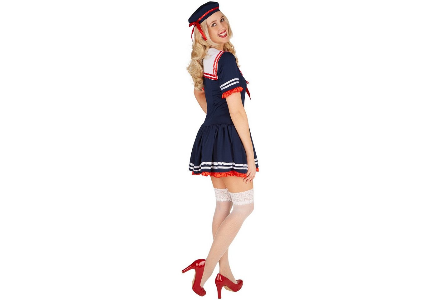 dressforfun Kostüm Matrosin/Seefahrerin, in blau/rot/weiß, Gr. M, Süßes Kleid, Inkl., Das Kostüm ist auch für Mottopartys bestens geeigent, Marinelook