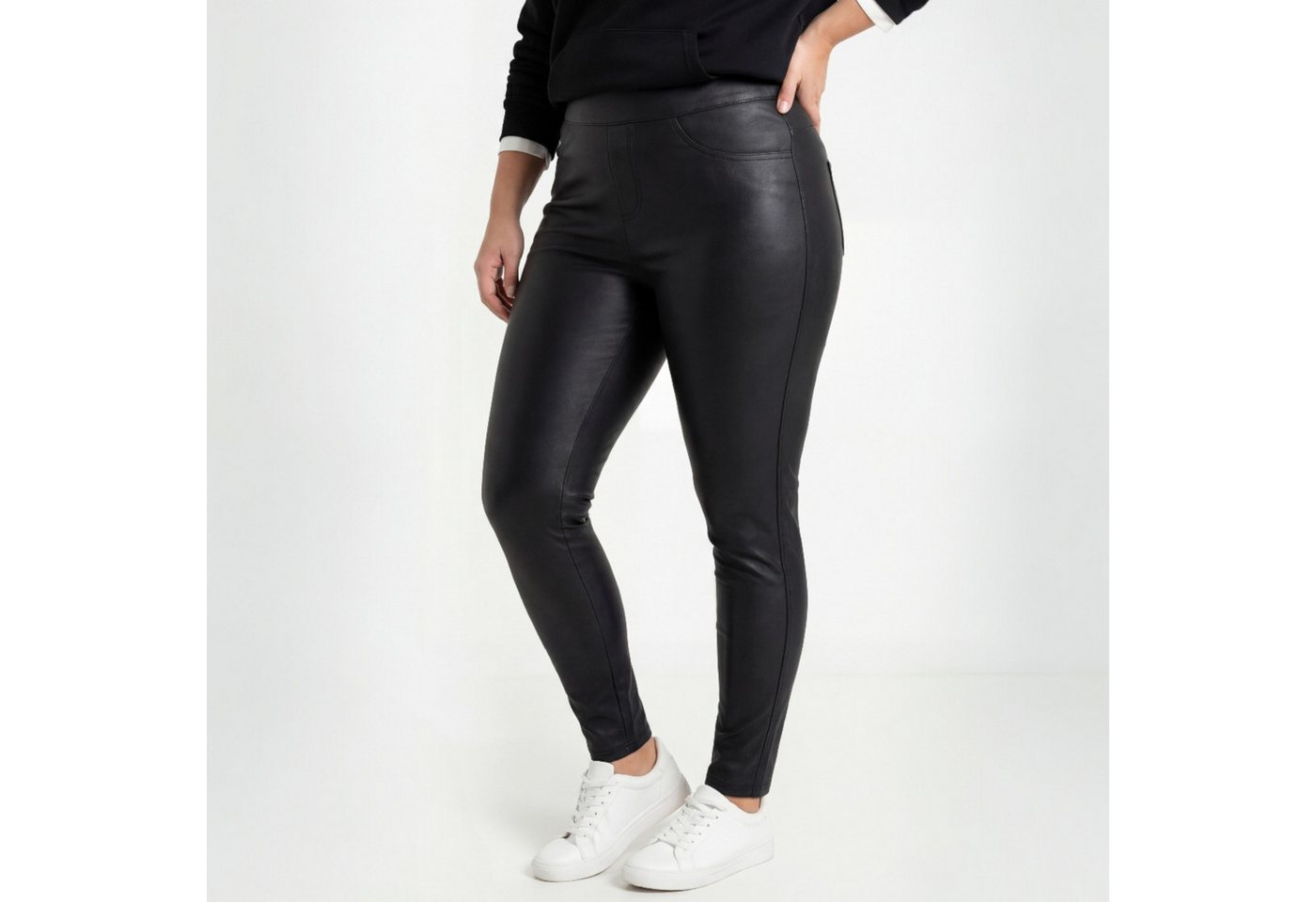 Aurela Damenmode Thermoleggings Damen Leder Hose gefütterte Kunstleder Leggings extra Slim, breiter Gummizug, moderner 5 Pocket-Style