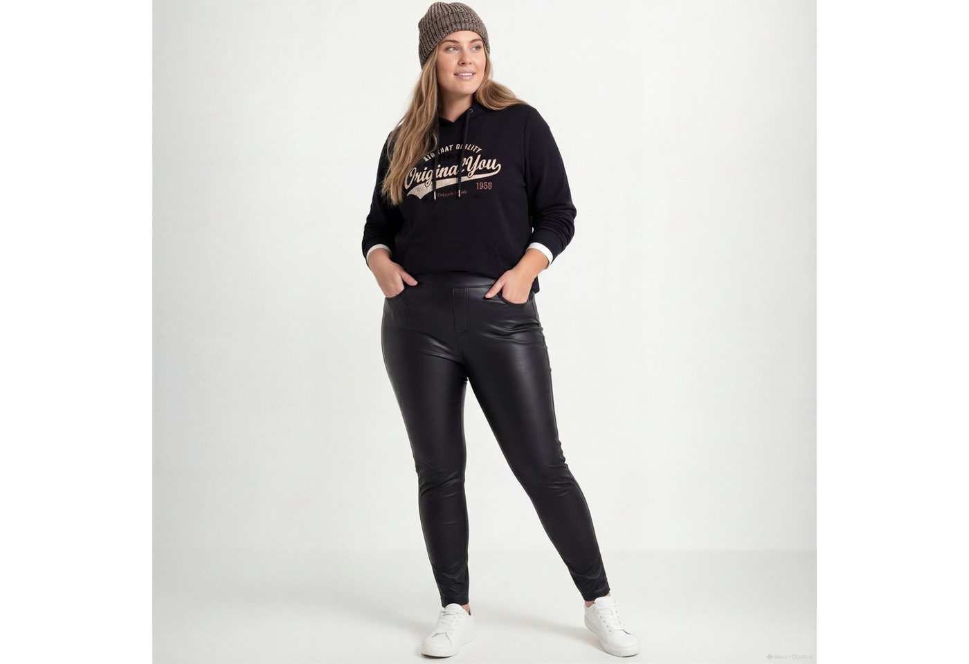 Aurela Damenmode Thermoleggings Damen Leder Hose gefütterte Kunstleder Leggings extra Slim, breiter Gummizug, moderner 5 Pocket-Style Bild 2