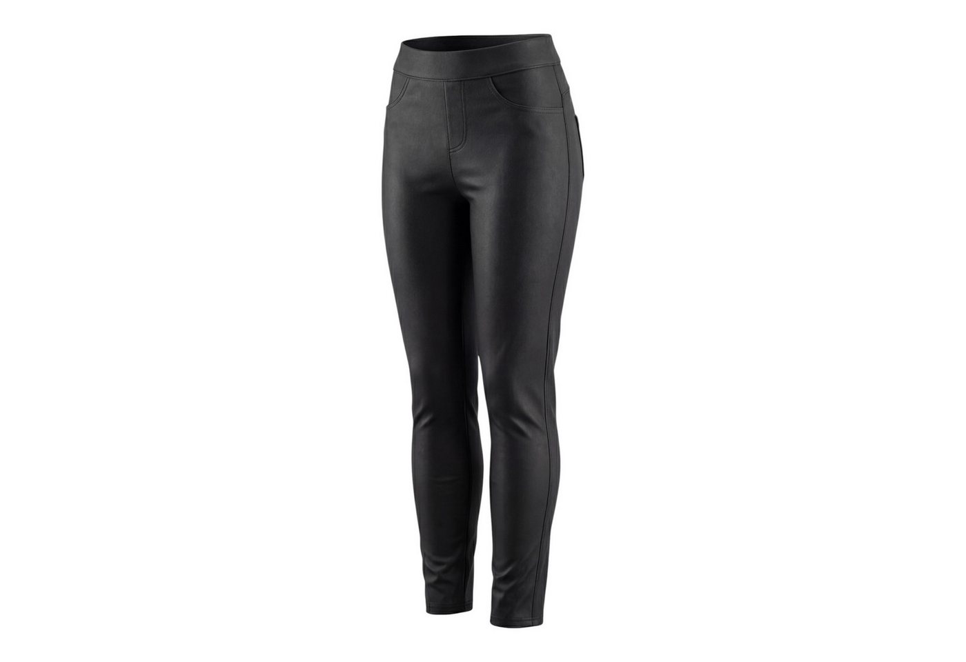 Aurela Damenmode Thermoleggings Damen Leder Hose gefütterte Kunstleder Leggings extra Slim, breiter Gummizug, moderner 5 Pocket-Style Bild 3