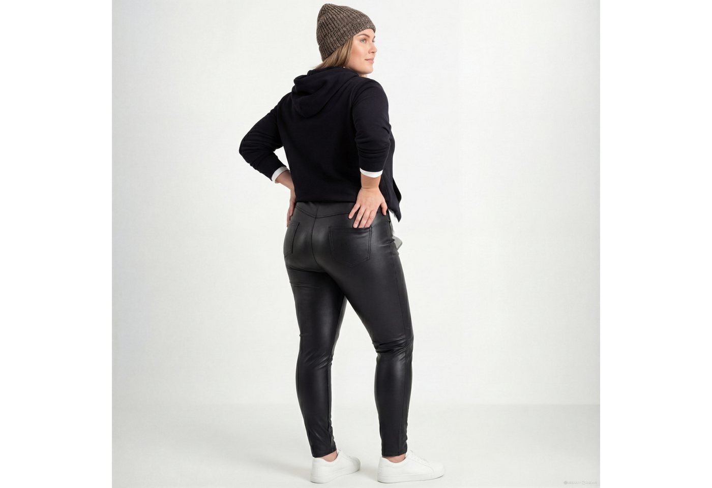 Aurela Damenmode Thermoleggings Damen Leder Hose gefütterte Kunstleder Leggings extra Slim, breiter Gummizug, moderner 5 Pocket-Style Bild 4