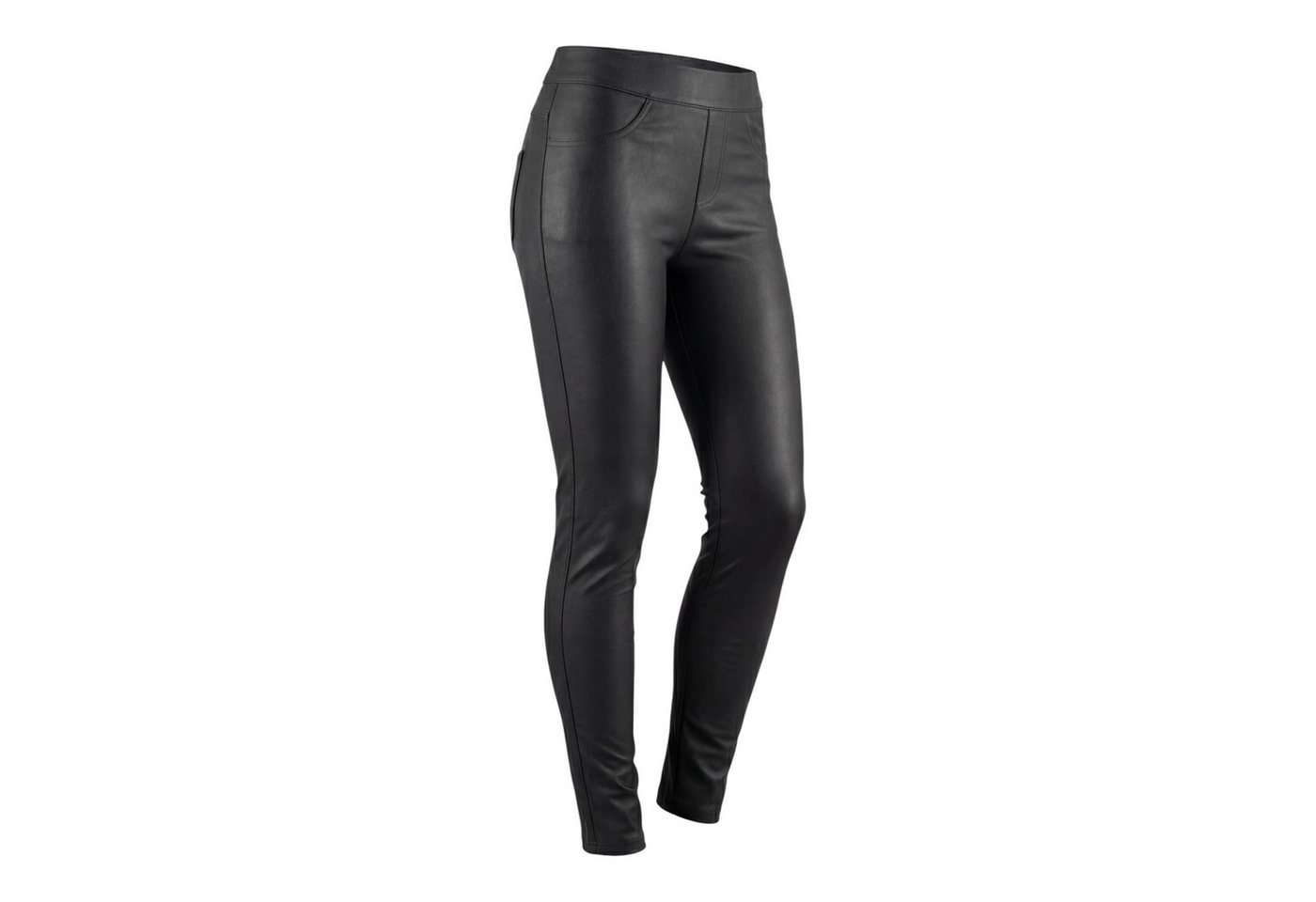 Aurela Damenmode Thermoleggings Damen Leder Hose gefütterte Kunstleder Leggings extra Slim, breiter Gummizug, moderner 5 Pocket-Style Bild 5
