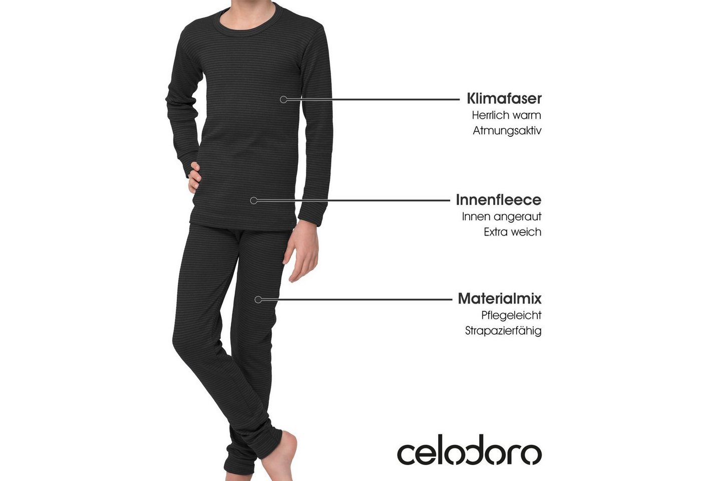 celodoro Funktionshose Kinder Thermowäsche-Set Ringel-Optik Warm und atmungsaktiv Bild 2