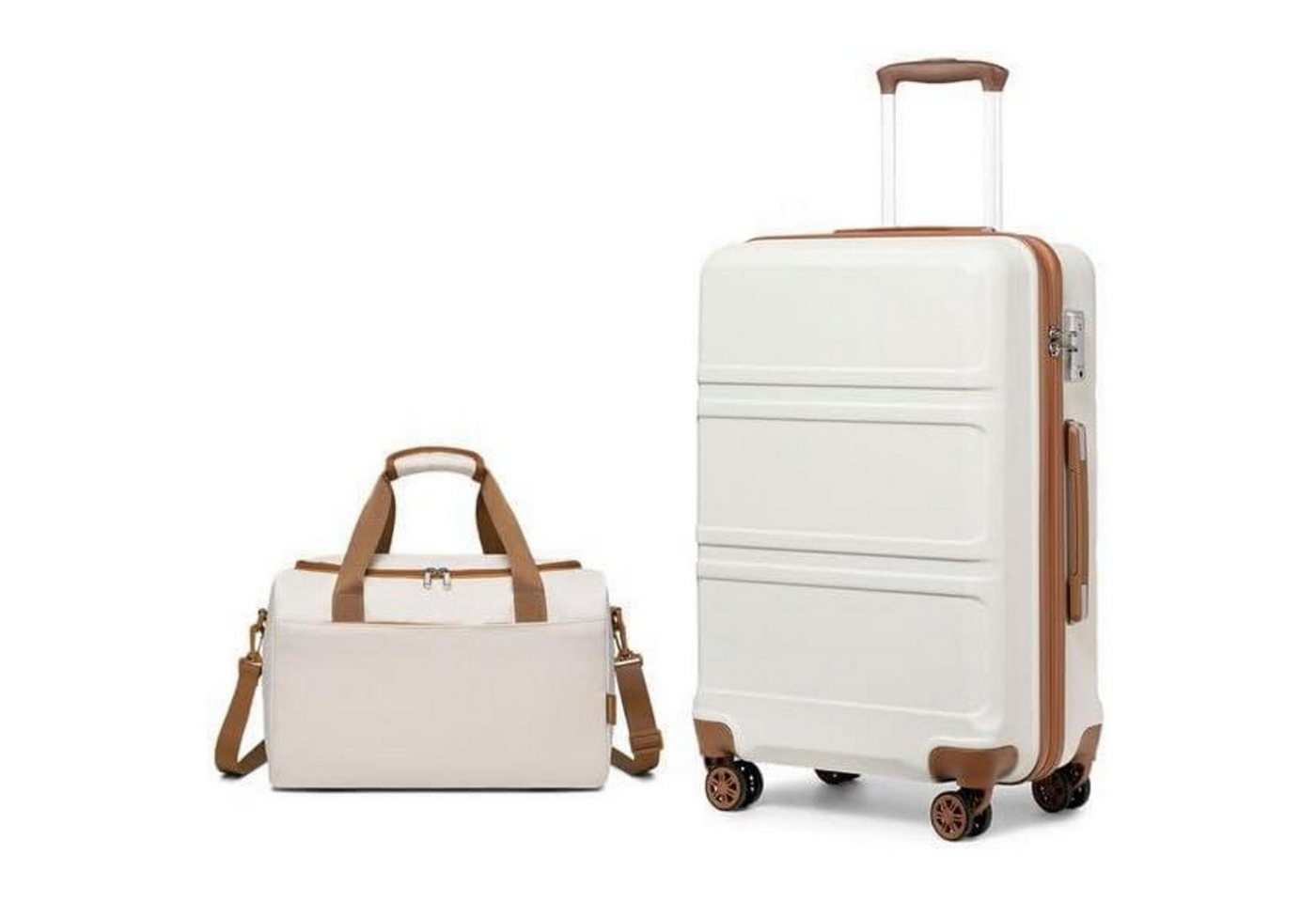 LuxusKollektion Kofferset Handgepäck-Koffer Trolley Set 2-teilig, Cremeweiß, Ryanair Reisetasche