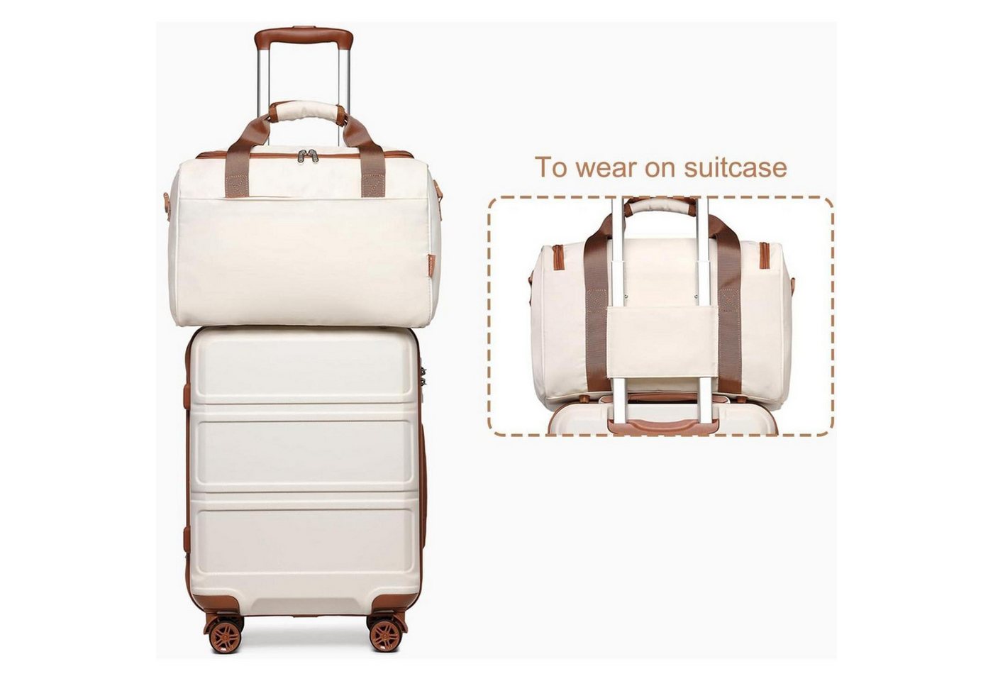 LuxusKollektion Kofferset Handgepäck-Koffer Trolley Set 2-teilig, Cremeweiß, Ryanair Reisetasche Bild 2