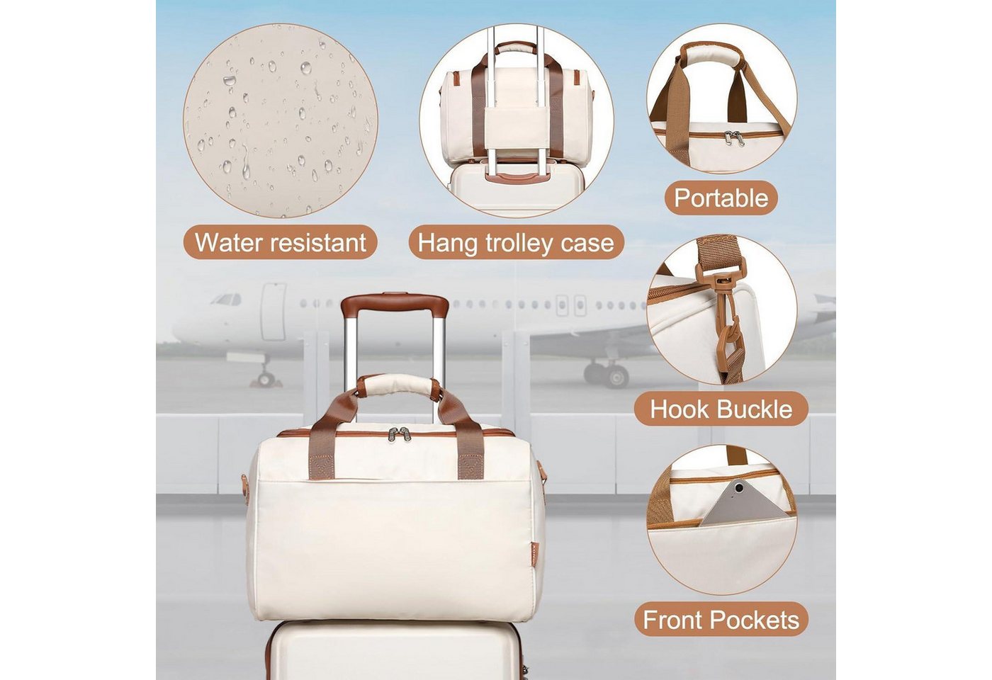 LuxusKollektion Kofferset Handgepäck-Koffer Trolley Set 2-teilig, Cremeweiß, Ryanair Reisetasche Bild 5