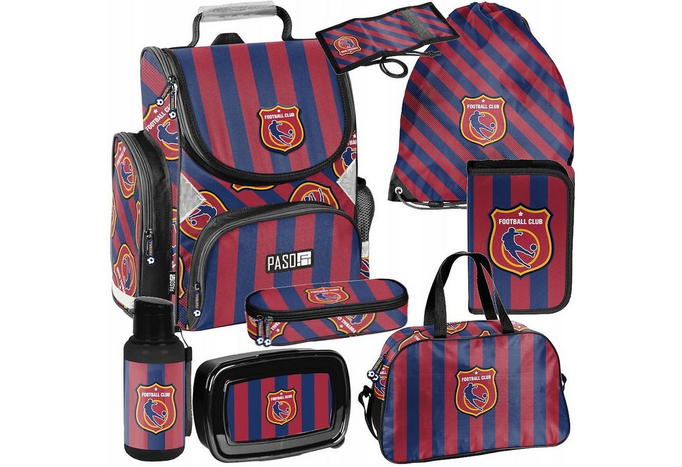 PASO Schulrucksack Mega-Set Football Club 8-tlg. (Rucksack + Turnbeutel + Federmäppchen + Lunchbox + Trinkflasche + Sporttasche + Etui + Geldbörse, 8-tlg) Bild 3