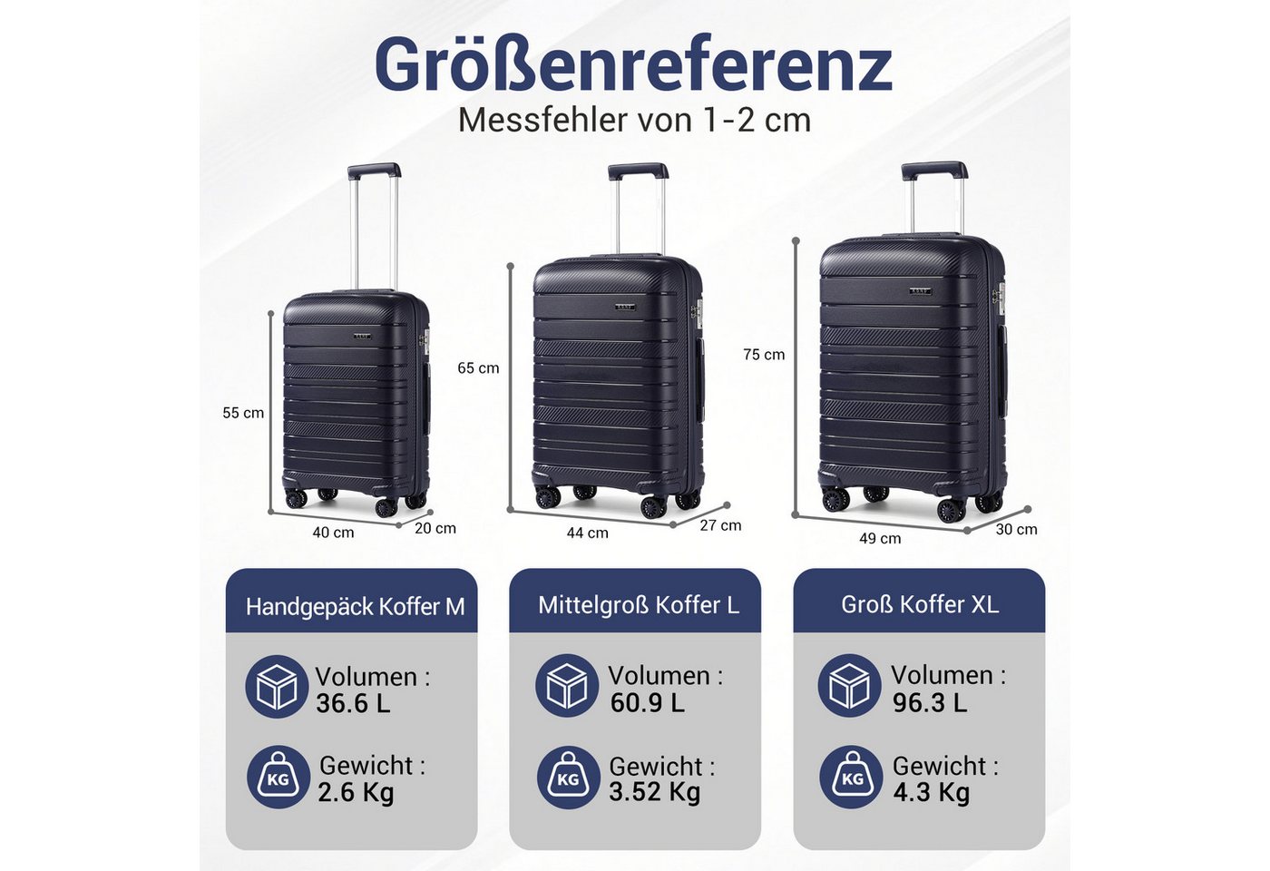 KONO Hartschalen-Trolley (20/24/28 Zoll), Leichter PP-Reisekoffer mit TSA-Schloss Bild 3