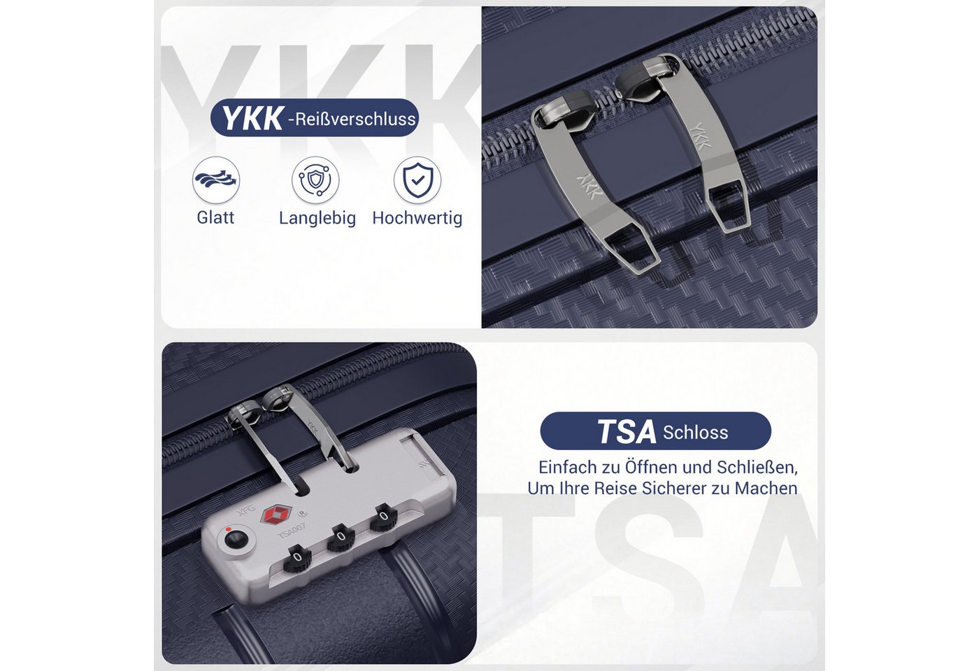 KONO Hartschalen-Trolley (20/24/28 Zoll), Leichter PP-Reisekoffer mit TSA-Schloss Bild 5
