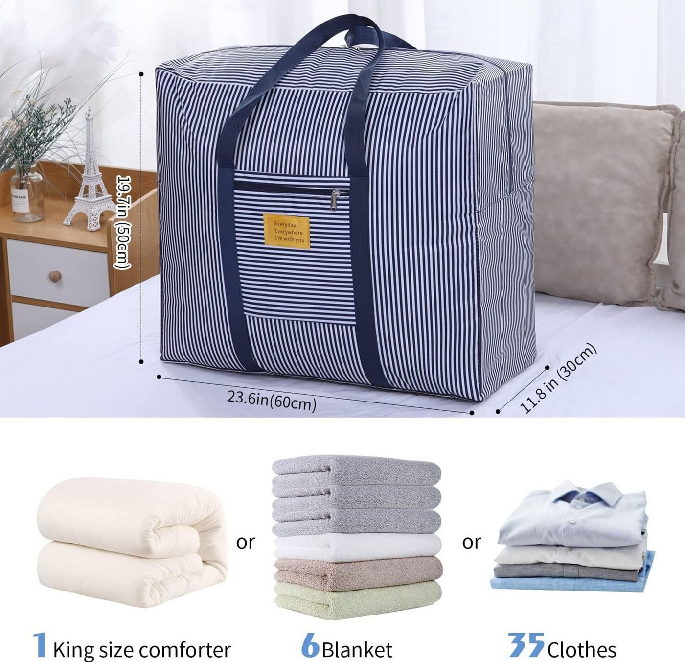 FELIXLEO Aufbewahrungstasche Große Aufbewahrungstasche wasserdicht für Kleidung Decken Blau Bild 4