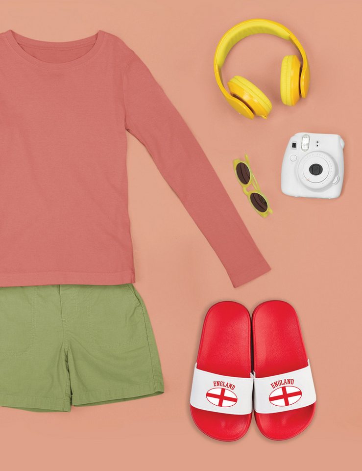 Youth Designz Kinder Badelatschen "England" Fußball-Fan Fun-Print lustig Geschenk Badeschuh mit stylischen Aufdruck für Kinder Statement
