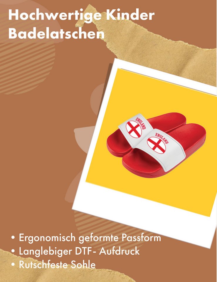 Youth Designz Kinder Badelatschen "England" Fußball-Fan Fun-Print lustig Geschenk Badeschuh mit stylischen Aufdruck für Kinder Statement Bild 2