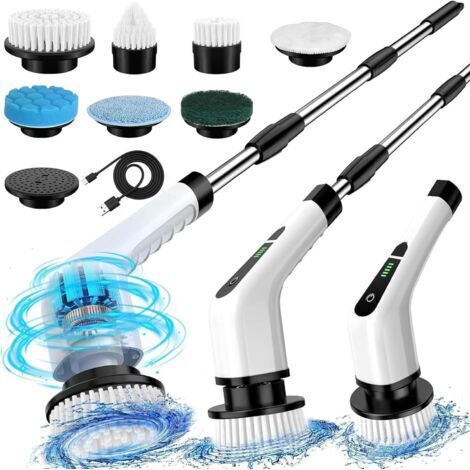 Brosse De Nettoyage Électrique Rotative, Brosse De Nettoyage De Salle De Bain, 7 Têtes De Brosse Remplaçables, Extension Réglable Et 2 Vitesses