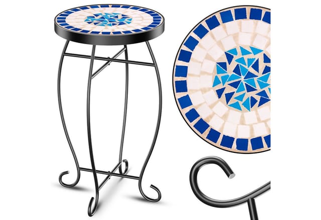 KESSER® Mosaiktisch Bistrotisch Blumenhocker Rund 60x34cm Metall Mosaik Beistelltisch Balkontisch Gartentische Terrassentisch Balkon Steinmosaik Garten Gartentisch Indoor Outdoor