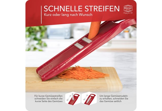 Original Börner Roko PowerLine - Gemüse- und Obstschneider für feine Streifen Gemüsehobel Julienneschneider