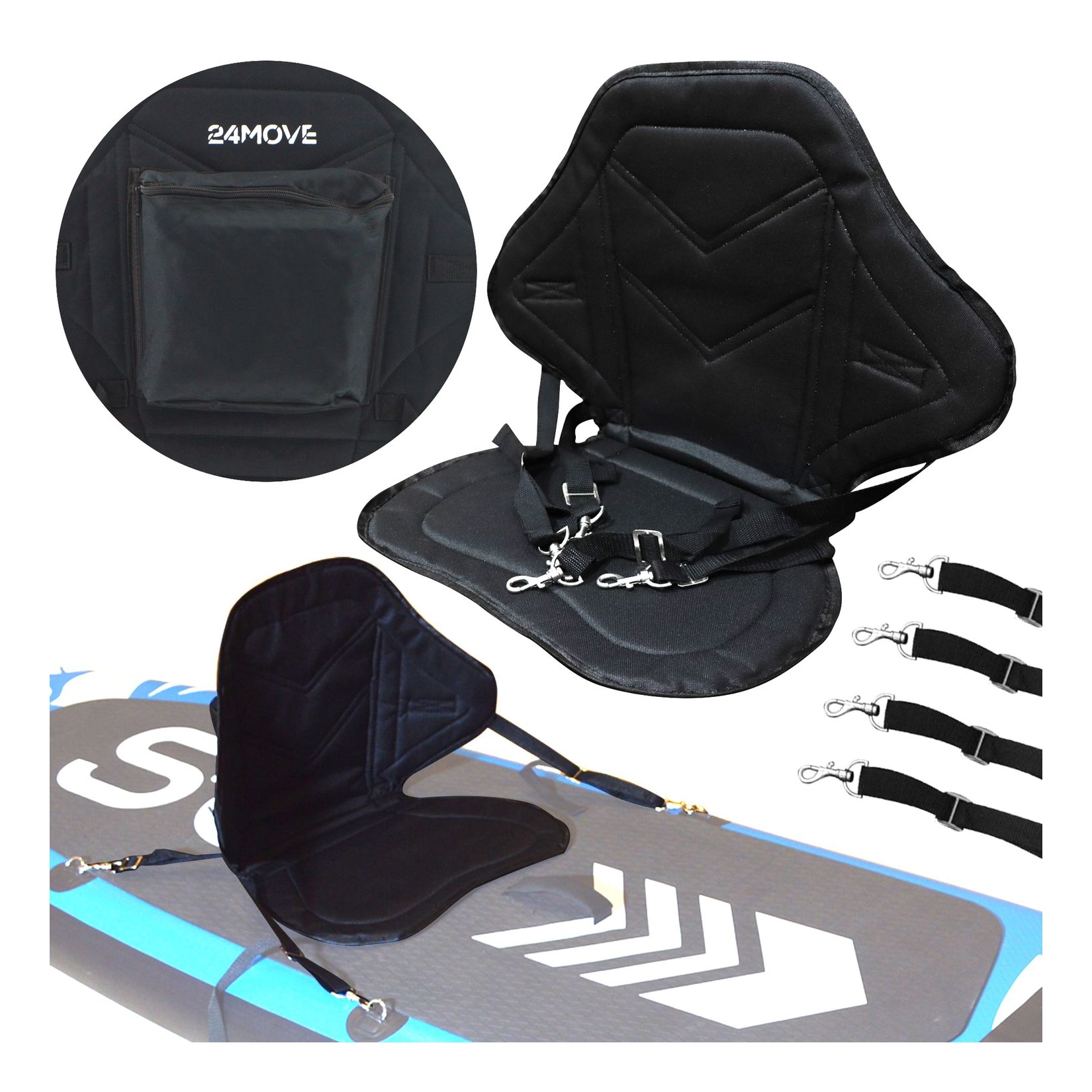 24MOVE® SUP Kajak Sitz für Paddle Boards und Kajaks, gepolstert und ergonomisch, mit Tasche, Surfboard, Stand Up Sitz